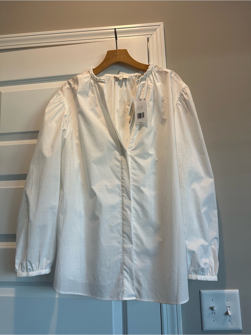Vince White Button-Front Ruffle Collar Blouse